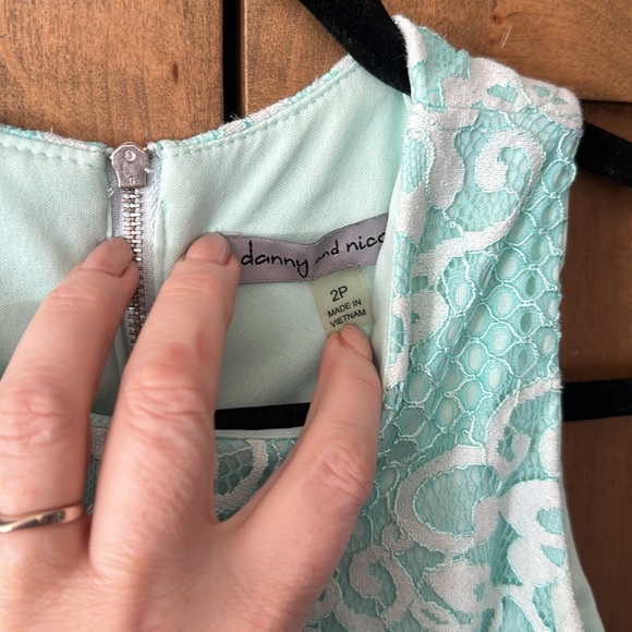 Dannyand Nicole teal blue dress with lace. Size 2P - Picture 3 of 10